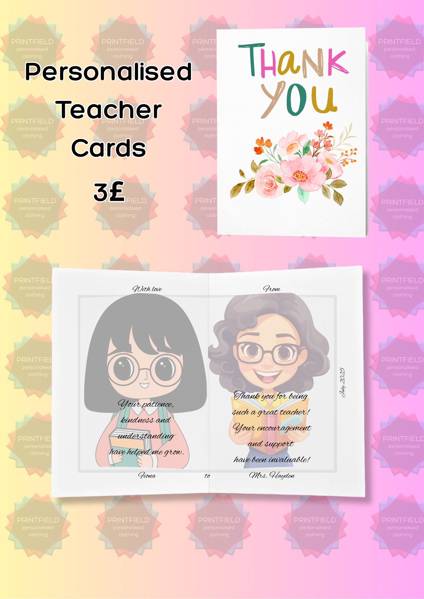 Personalised Teacher Thank You Card – End of Year Gift