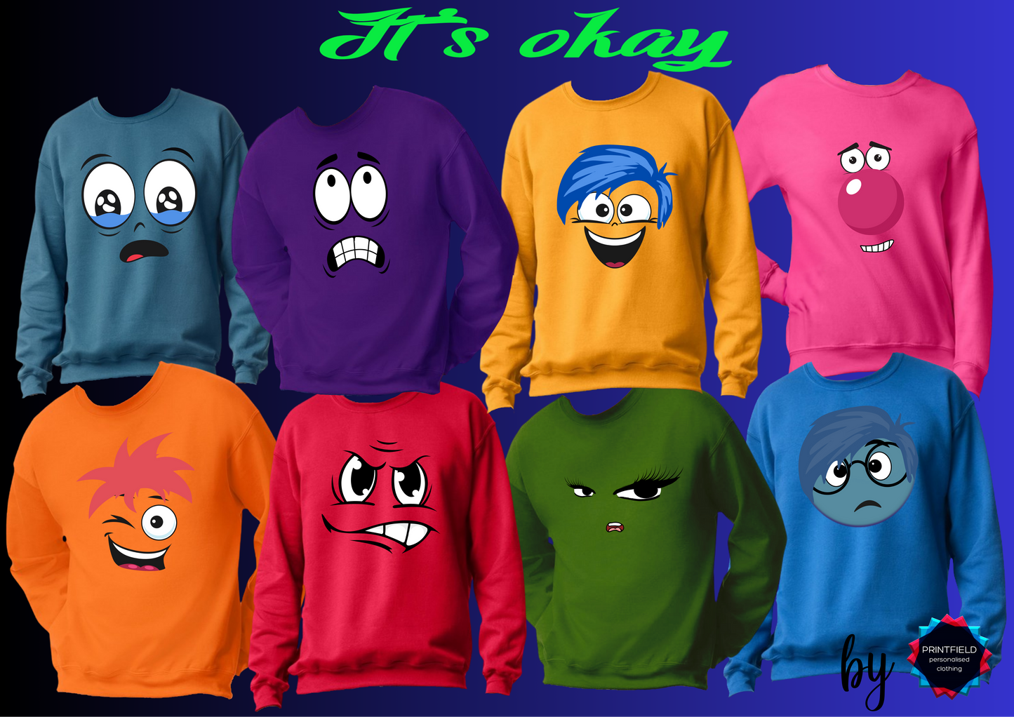 Inside Out Inspired Sweatshirts - "Embrace Every Emotion" - Big Nose Face - Designed by Printfield
