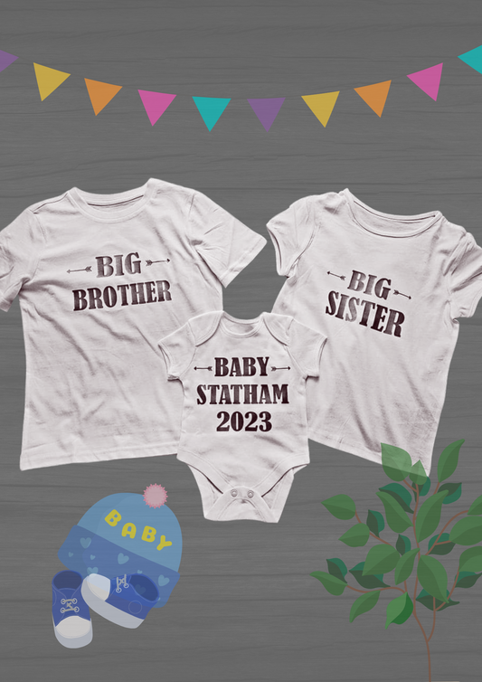 Personalised Coming Soon Baby Announcement Set / Big Brother/Big sister T-shirts