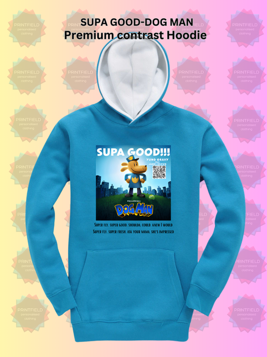Premium contrast Hoodie - SUPA GOOD - DOG MAN - various colors available - kids version