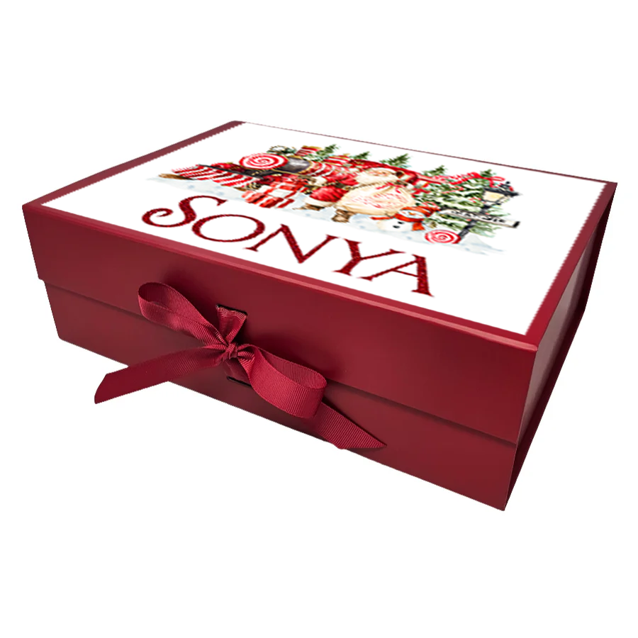Personalised Red Folding Magnetic Gift Box with Ribbon