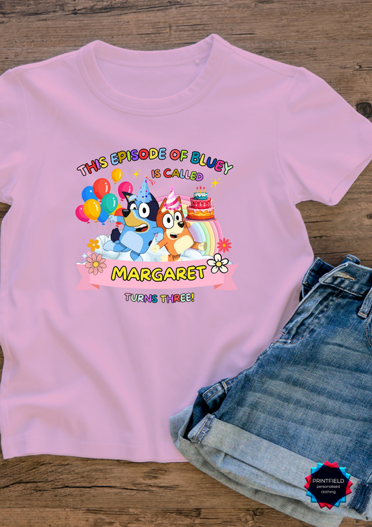 Bluey and Bingo Birthday T-Shirt – Third Anniversary - Designed by Printfield