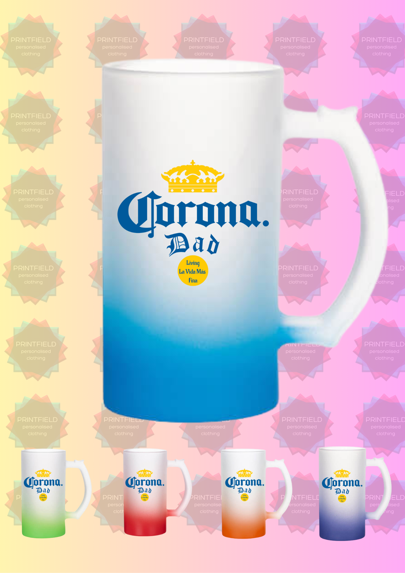 ‘Corona Dad’ Personalised Frosted Glass Beer Stein – Designed by Printfield