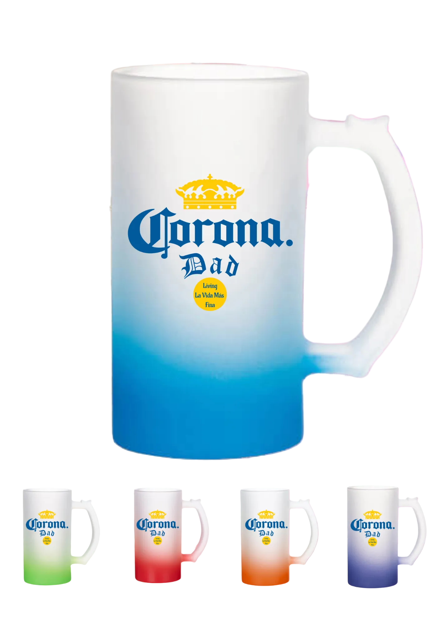 Gradient mug with 'Corona Dad' text on a colorful background