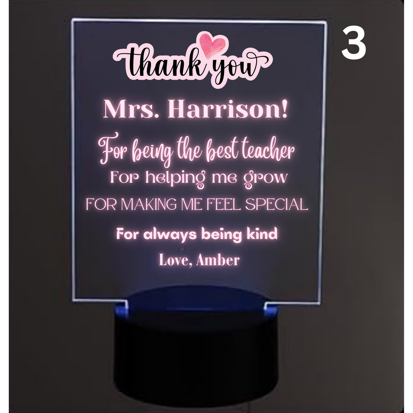 Personalised LED Acrylic Night Light – Teacher Gift - Designed by Printfield