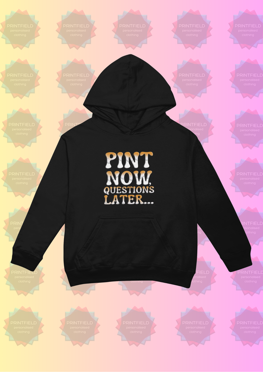 Pint Now, Questions Later" Organic Hoodie – designed by Printfield