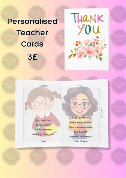 Personalised Teacher Thank You Card – End of Year Gift