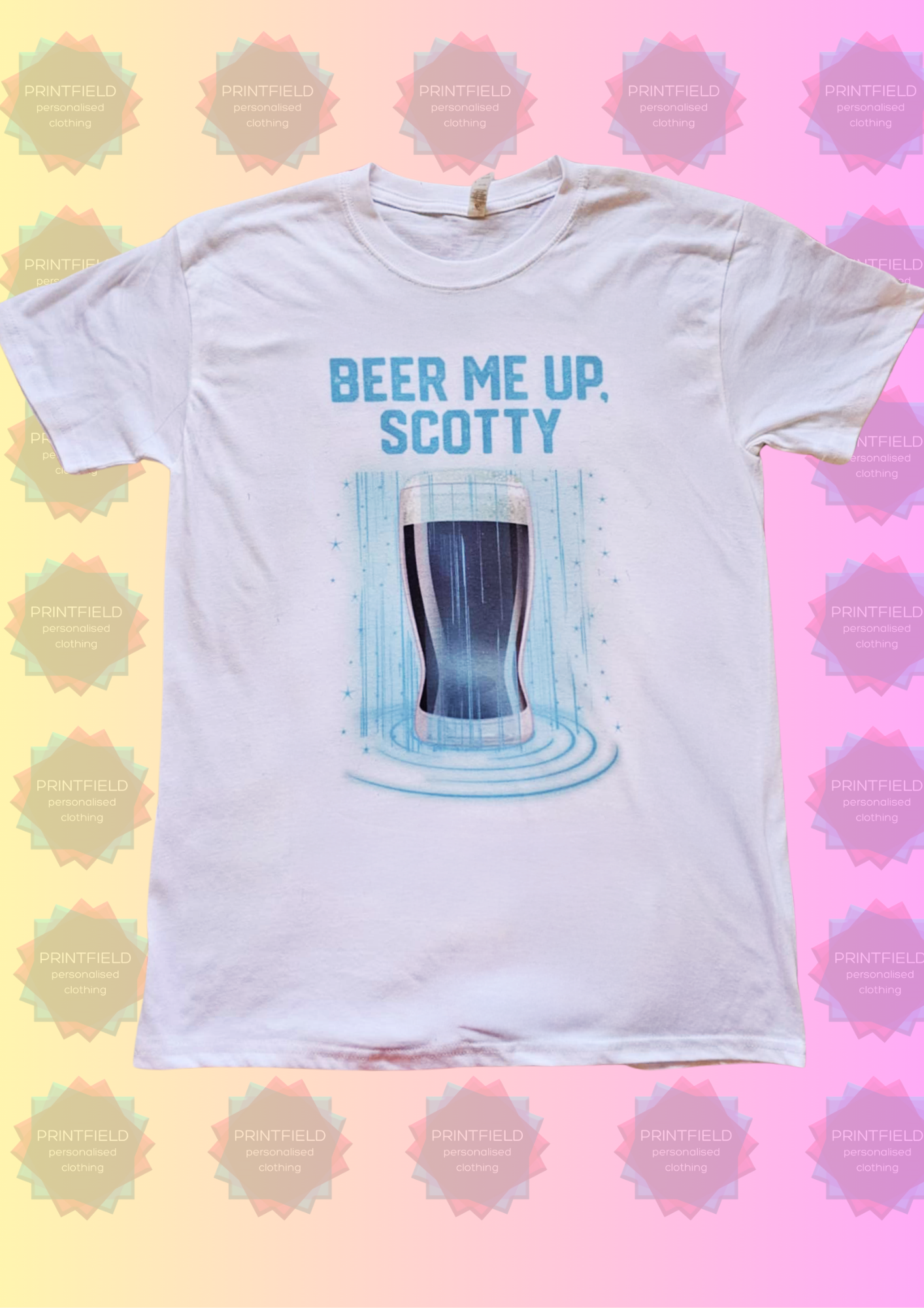 Beer Me Up, Scotty" Sublimation T-Shirt – White - Designed by Printfield