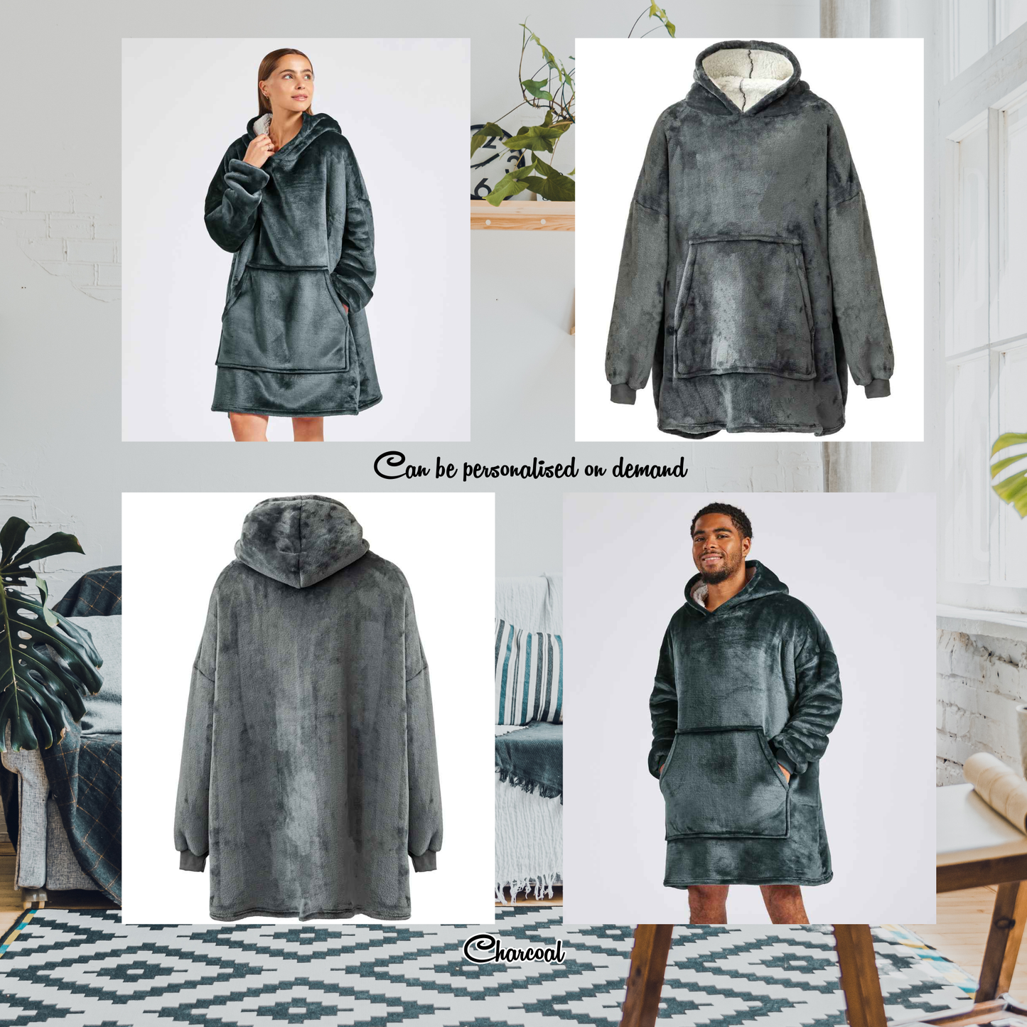 Ultra-soft oversized hooded blanket by Brand Lab with option for personalisation