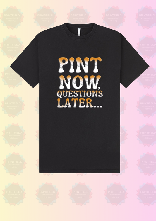 "Pint Now, Questions Later" Oversized Black T-Shirt - designed by Printfield