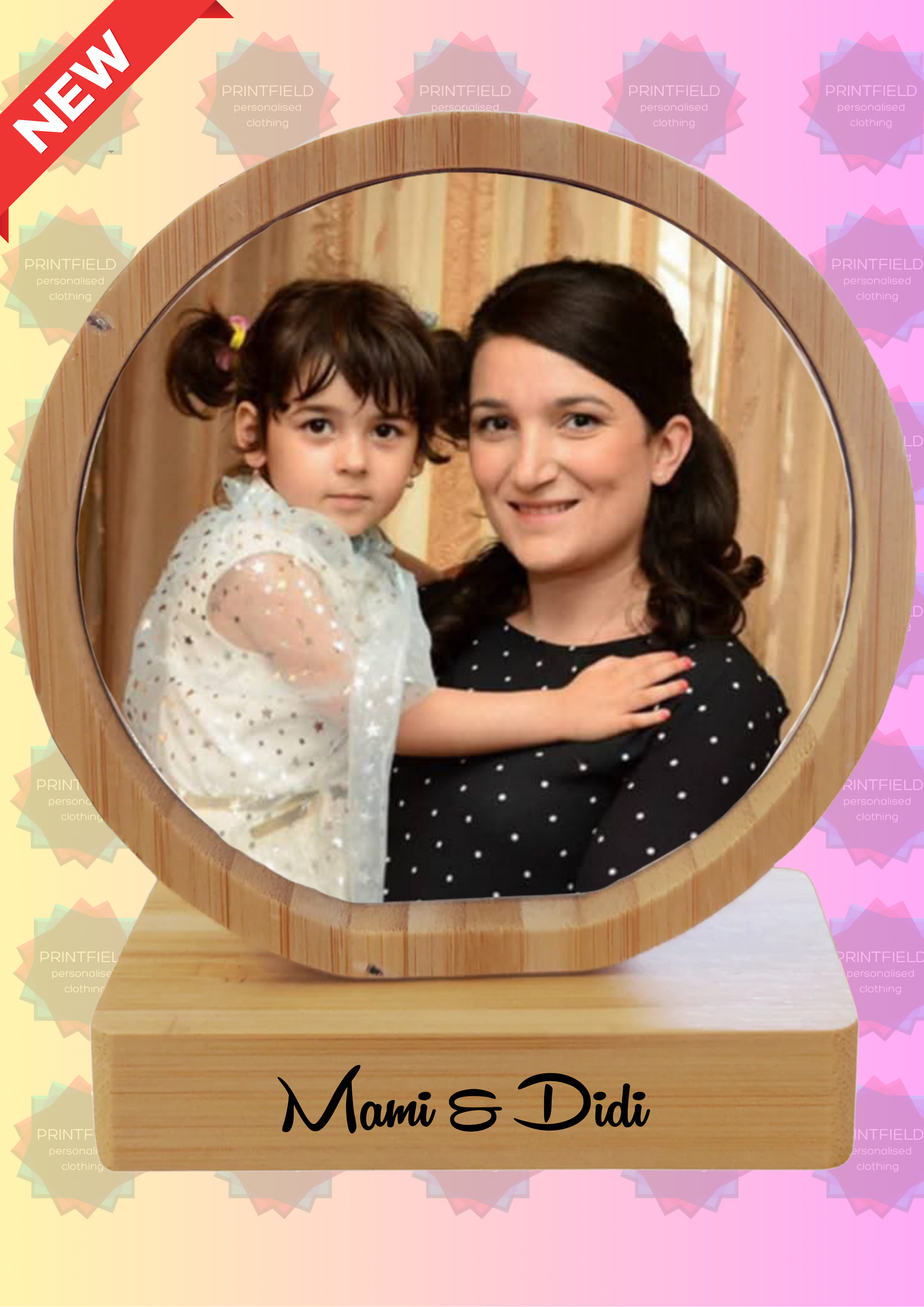 EcoCharm™ Revolving Bamboo & MDF Heart Photo Frame – Magnetic, Dual-Sided Printable
