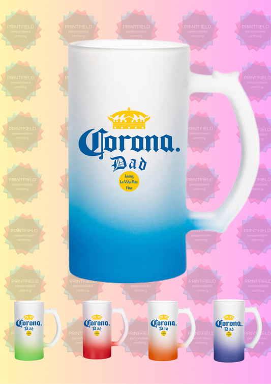 ‘Corona Dad’ Personalised Frosted Glass Beer Stein – Designed by Printfield