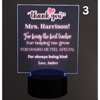 Personalised LED Acrylic Night Light – Teacher Gift - Designed by Printfield