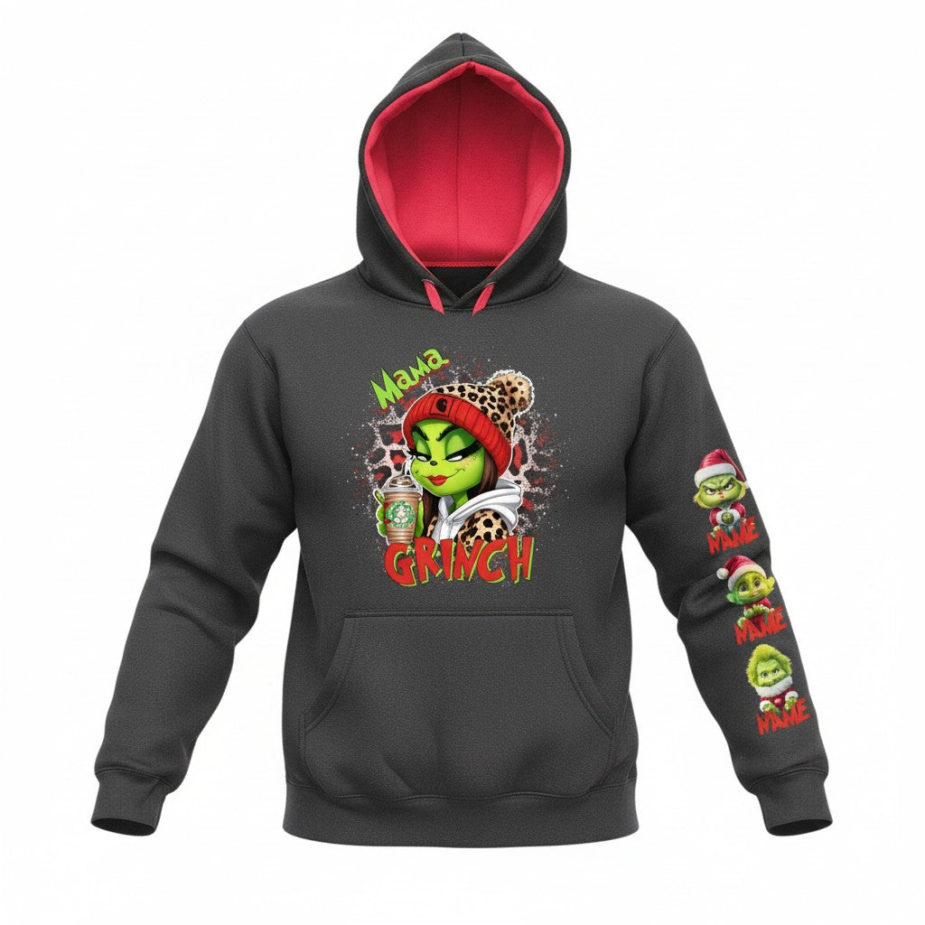 Christmas Mama Grinch hoodie personalised sleeves mockup