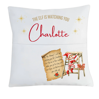 Personalised Elf Cushion – “Elf Is Watching You” – Christmas Gift Pillow